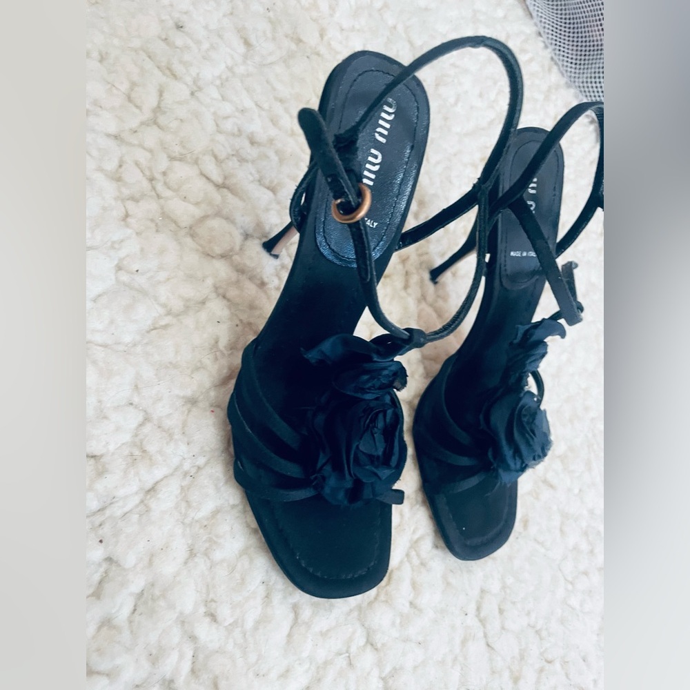 Miu Miu Black Floral Strappy Sandals